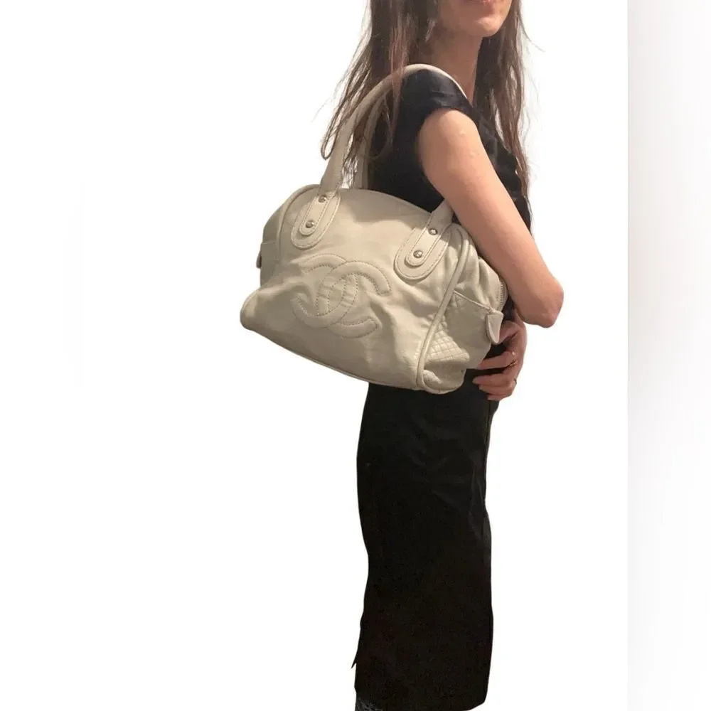 Chanel White Satchel with Iconic CC Logo